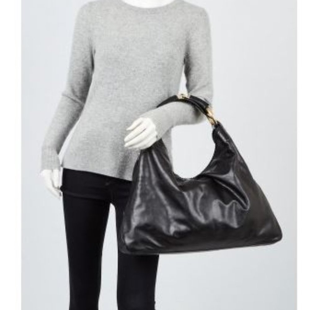 GUCCI 114900 Black Leather Large Horsebit Hobo